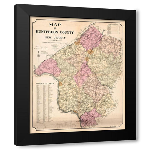 Hunterdon New Jersey - Hicks 1902  Black Modern Wood Framed Art Print with Double Matting by Hicks