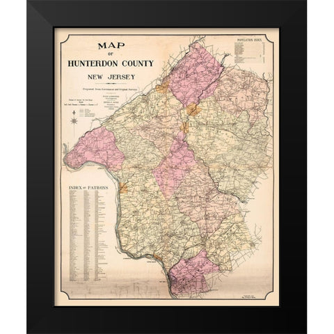 Hunterdon New Jersey - Hicks 1902  Black Modern Wood Framed Art Print by Hicks
