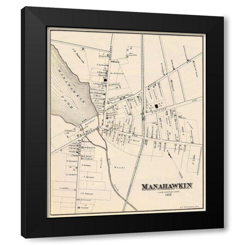 Manahawkin New Jersey Landowner - Woolman 1878 Black Modern Wood Framed Art Print with Double Matting by Woolman