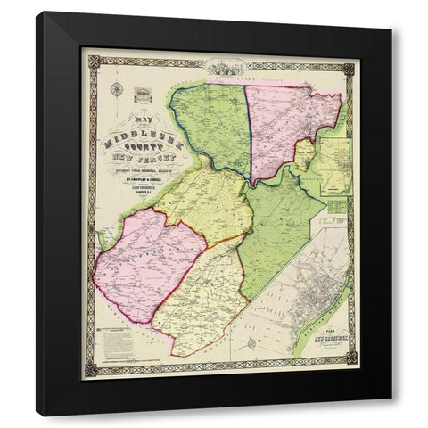 Middlesex New Jersey Landowner - Derveer 1850 Black Modern Wood Framed Art Print with Double Matting by Derveer