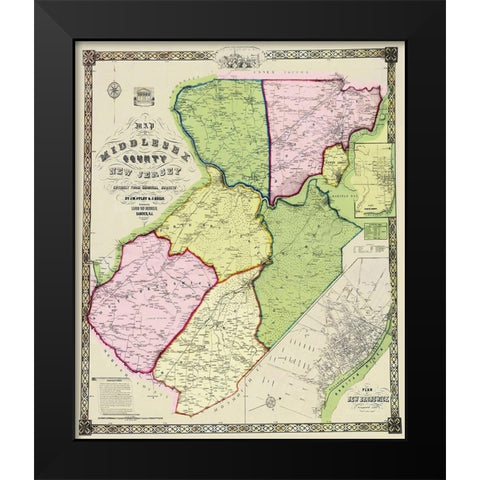 Middlesex New Jersey Landowner - Derveer 1850 Black Modern Wood Framed Art Print by Derveer