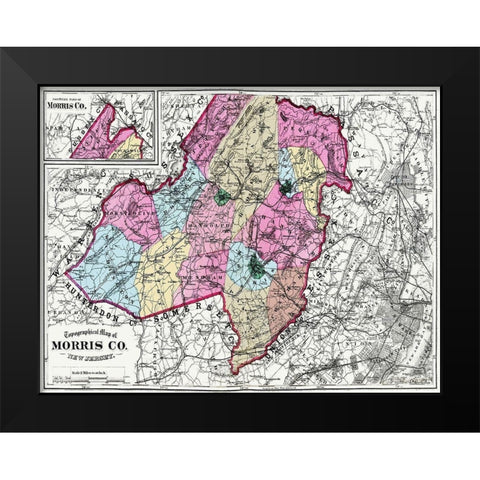 Morris New Jersey - Beers 1872 Black Modern Wood Framed Art Print by Beers