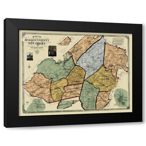 Morris New Jersey Landowner - Shields 1853 Black Modern Wood Framed Art Print with Double Matting by Shields