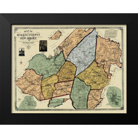 Morris New Jersey Landowner - Shields 1853 Black Modern Wood Framed Art Print by Shields