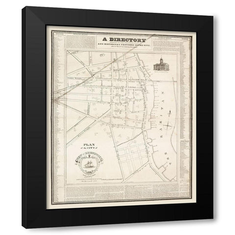 New Brunswick New Jersey - Marcelus 1829  Black Modern Wood Framed Art Print by Marcelus