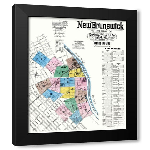 New Brunswick New Jersey - Sanborn 1886 Black Modern Wood Framed Art Print by Sanborn