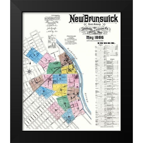 New Brunswick New Jersey - Sanborn 1886 Black Modern Wood Framed Art Print by Sanborn