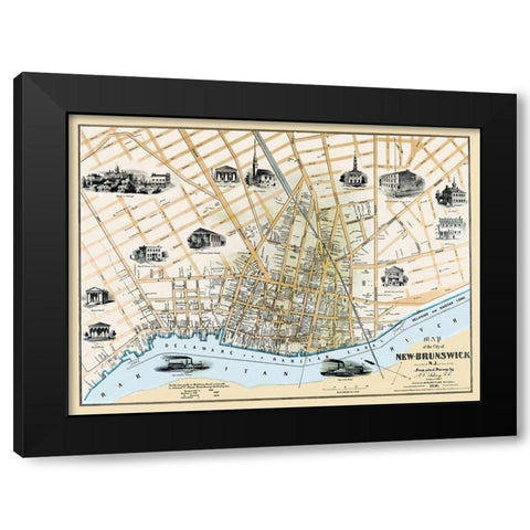 New Brunswick New Jersey Landowner - Clark 1850 Black Modern Wood Framed Art Print with Double Matting by Clark