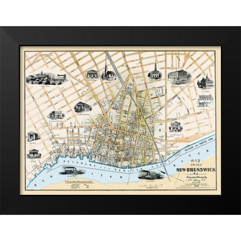 New Brunswick New Jersey Landowner - Clark 1850 Black Modern Wood Framed Art Print by Clark