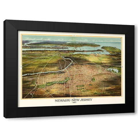 Newark New Jersey - Landis 1916  Black Modern Wood Framed Art Print with Double Matting by Landis