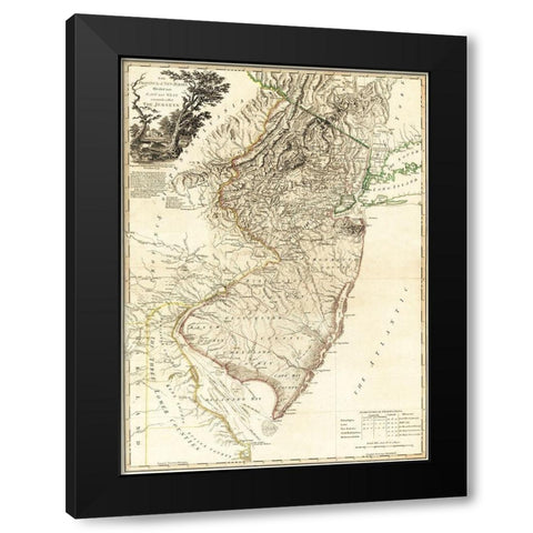 New Jersey - Faden 1778  Black Modern Wood Framed Art Print with Double Matting by Faden