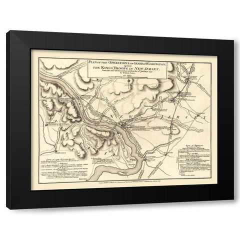 New Jersey General Washington Operations - Faden 1777  Black Modern Wood Framed Art Print with Double Matting by Faden