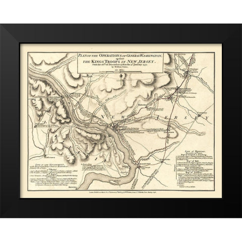 New Jersey General Washington Operations - Faden 1777  Black Modern Wood Framed Art Print by Faden