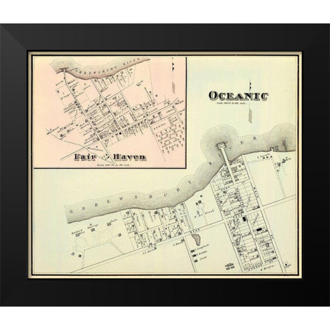 Oceanic, Fair Haven New Jersey Landowner Black Modern Wood Framed Art Print by Woolman