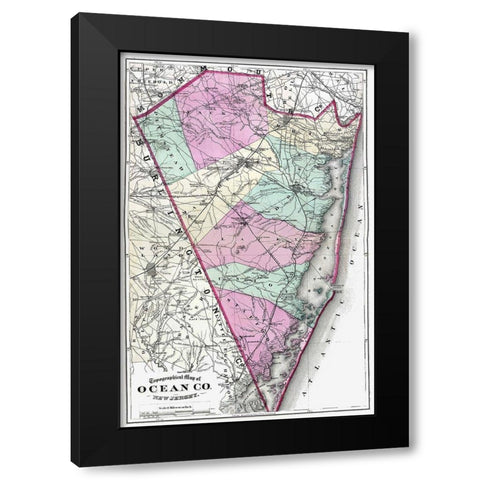 Ocean New Jersey - Beers 1872 Black Modern Wood Framed Art Print with Double Matting by Beers