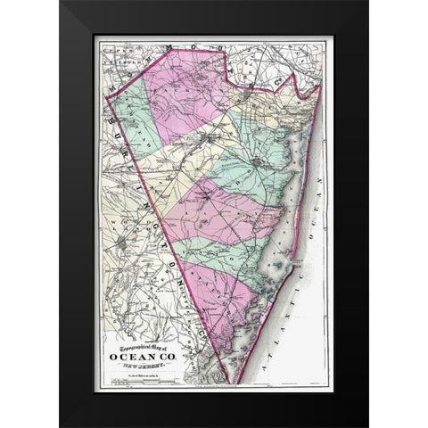 Ocean New Jersey - Beers 1872 Black Modern Wood Framed Art Print by Beers