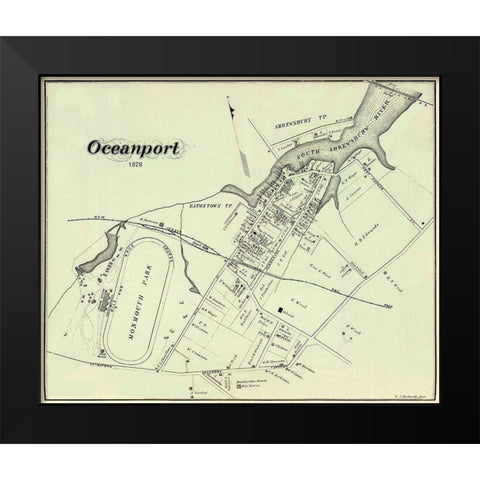 Oceanport New Jersey Landowner - Hubard 1878 Black Modern Wood Framed Art Print by Hubard