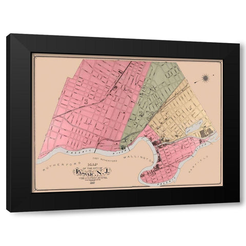 Passaic New Jersey - Wise 1897 Black Modern Wood Framed Art Print with Double Matting by Wise