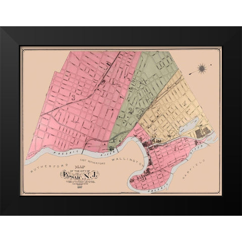 Passaic New Jersey - Wise 1897 Black Modern Wood Framed Art Print by Wise