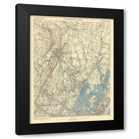 Paterson New Jersey Quad - USGS 1887 Black Modern Wood Framed Art Print with Double Matting by USGS
