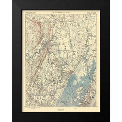 Paterson New Jersey Quad - USGS 1887 Black Modern Wood Framed Art Print by USGS