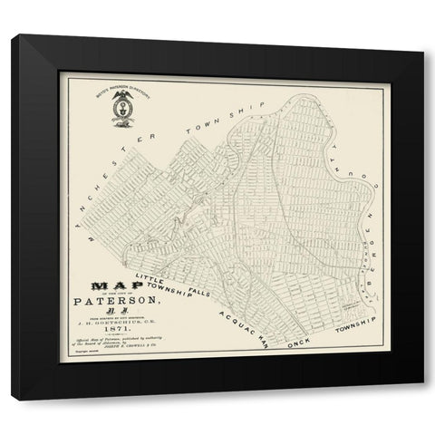 Paterson New Jersey - Crowell 1871  Black Modern Wood Framed Art Print with Double Matting by Crowell