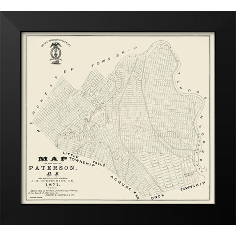 Paterson New Jersey - Crowell 1871  Black Modern Wood Framed Art Print by Crowell