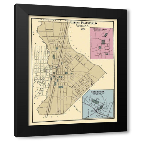 Plainfield, Flemington, Somerville New Jersey Black Modern Wood Framed Art Print by Beers