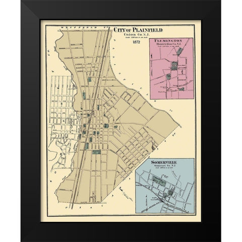 Plainfield, Flemington, Somerville New Jersey Black Modern Wood Framed Art Print by Beers