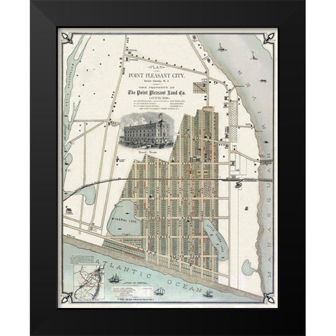 Point Pleasant New Jersey Landowner - 1880 Black Modern Wood Framed Art Print by Land Co
