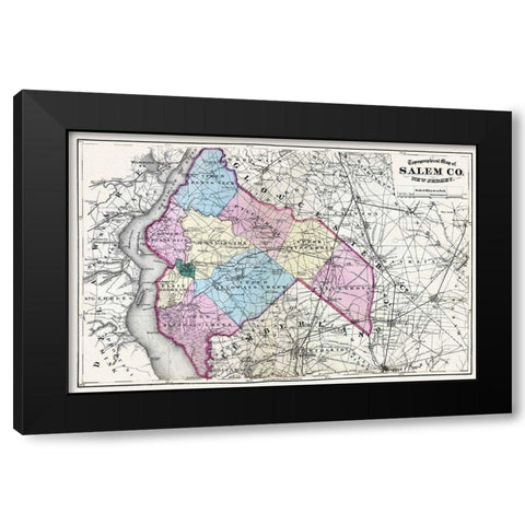 Salem New Jersey - Beers 1872 Black Modern Wood Framed Art Print by Beers