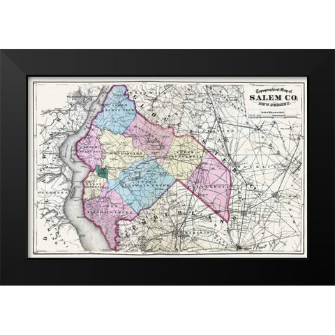 Salem New Jersey - Beers 1872 Black Modern Wood Framed Art Print by Beers