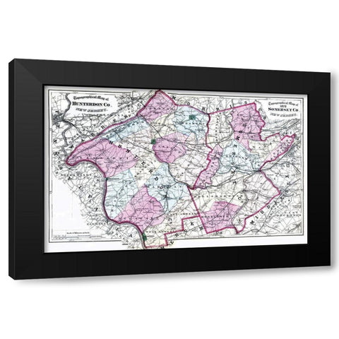 Somerset  Hunterdon New Jersey - Beers 1872 Black Modern Wood Framed Art Print with Double Matting by Beers