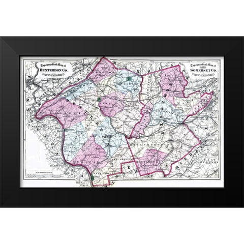 Somerset  Hunterdon New Jersey - Beers 1872 Black Modern Wood Framed Art Print by Beers