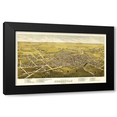 Somerville New Jersey - Fowler 1882  Black Modern Wood Framed Art Print with Double Matting by Fowler