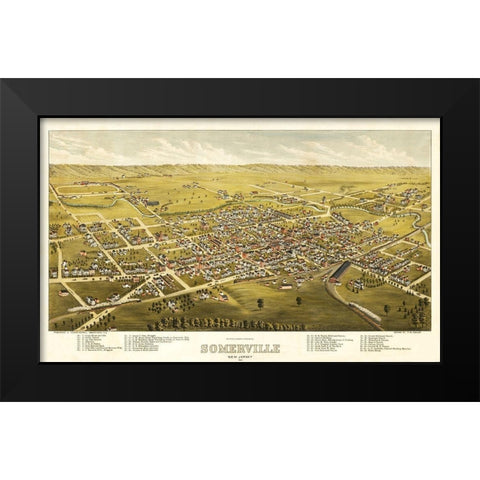 Somerville New Jersey - Fowler 1882  Black Modern Wood Framed Art Print by Fowler