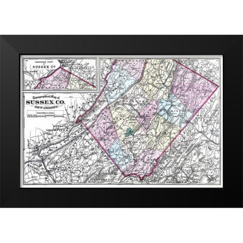 Sussex New Jersey - Beers 1872 Black Modern Wood Framed Art Print by Beers