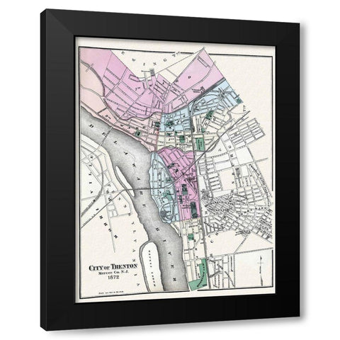 Trenton New Jersey - Beers 1872 Black Modern Wood Framed Art Print by Beers