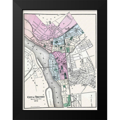 Trenton New Jersey - Beers 1872 Black Modern Wood Framed Art Print by Beers