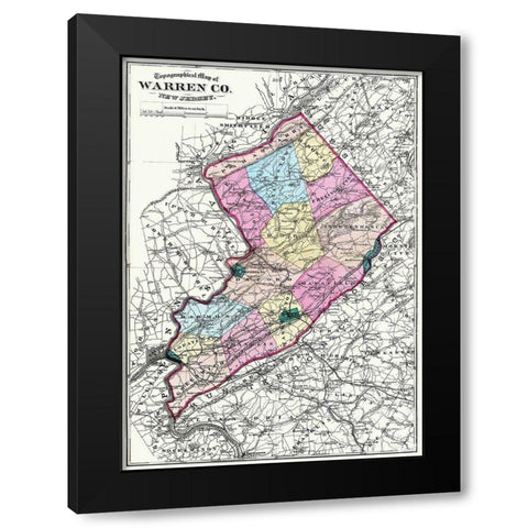 Warren New Jersey - Beers 1872 Black Modern Wood Framed Art Print by Beers