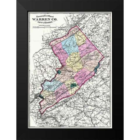 Warren New Jersey - Beers 1872 Black Modern Wood Framed Art Print by Beers
