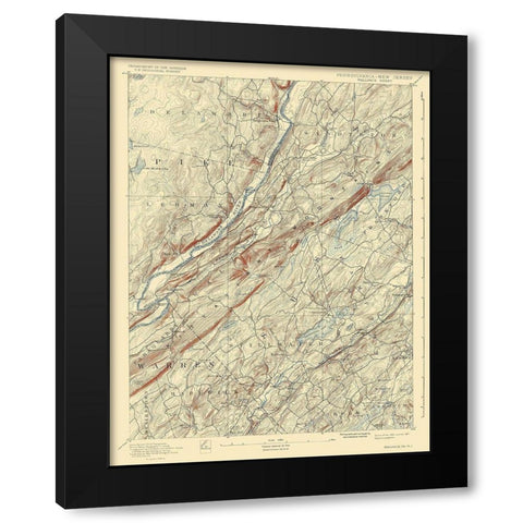 Wallpack Pennsylvania New Jersey Quad - USGS 1893 Black Modern Wood Framed Art Print with Double Matting by USGS