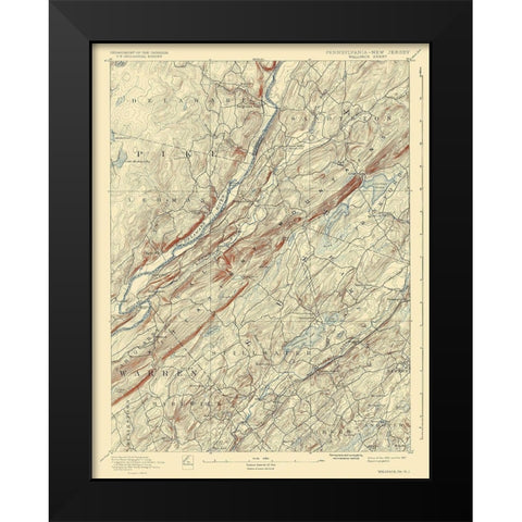 Wallpack Pennsylvania New Jersey Quad - USGS 1893 Black Modern Wood Framed Art Print by USGS