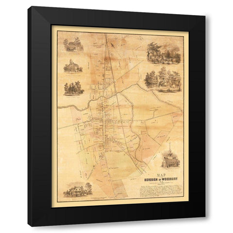 Woodbury New Jersey - Pierson 1854  Black Modern Wood Framed Art Print with Double Matting by Pierson