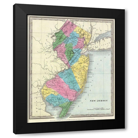 New Jersey - Burr 1835 Black Modern Wood Framed Art Print with Double Matting by Burr