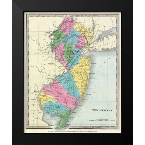New Jersey - Burr 1835 Black Modern Wood Framed Art Print by Burr