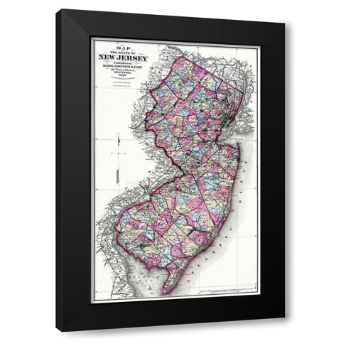 New Jersey - Beers 1872 Black Modern Wood Framed Art Print with Double Matting by Beers