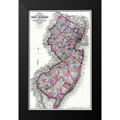 New Jersey - Beers 1872 Black Modern Wood Framed Art Print by Beers
