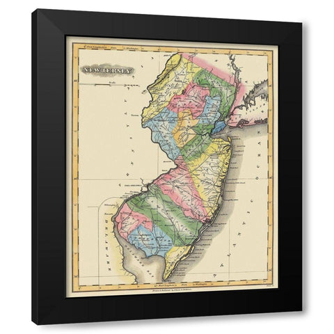 New Jersey - Lucas 1823 Black Modern Wood Framed Art Print with Double Matting by Lucas
