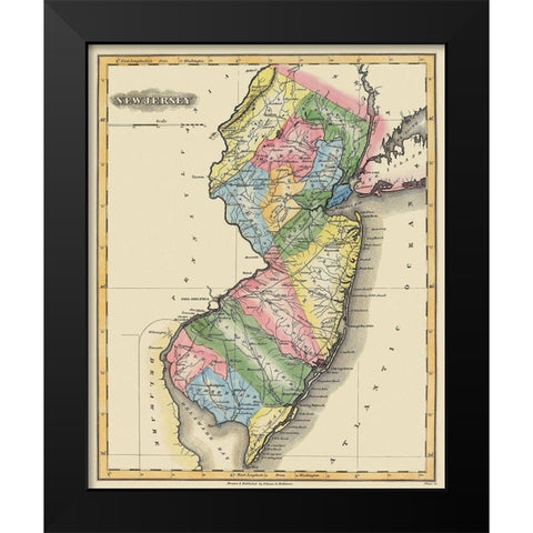 New Jersey - Lucas 1823 Black Modern Wood Framed Art Print by Lucas